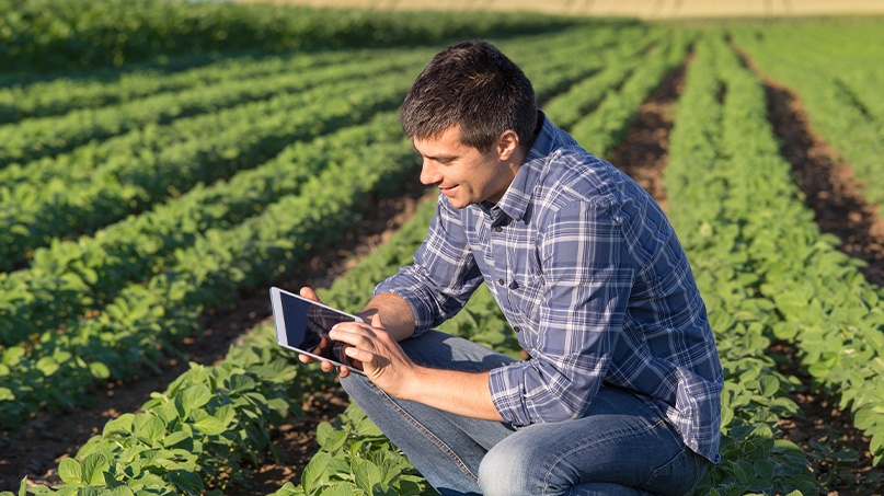Man in field with tablet